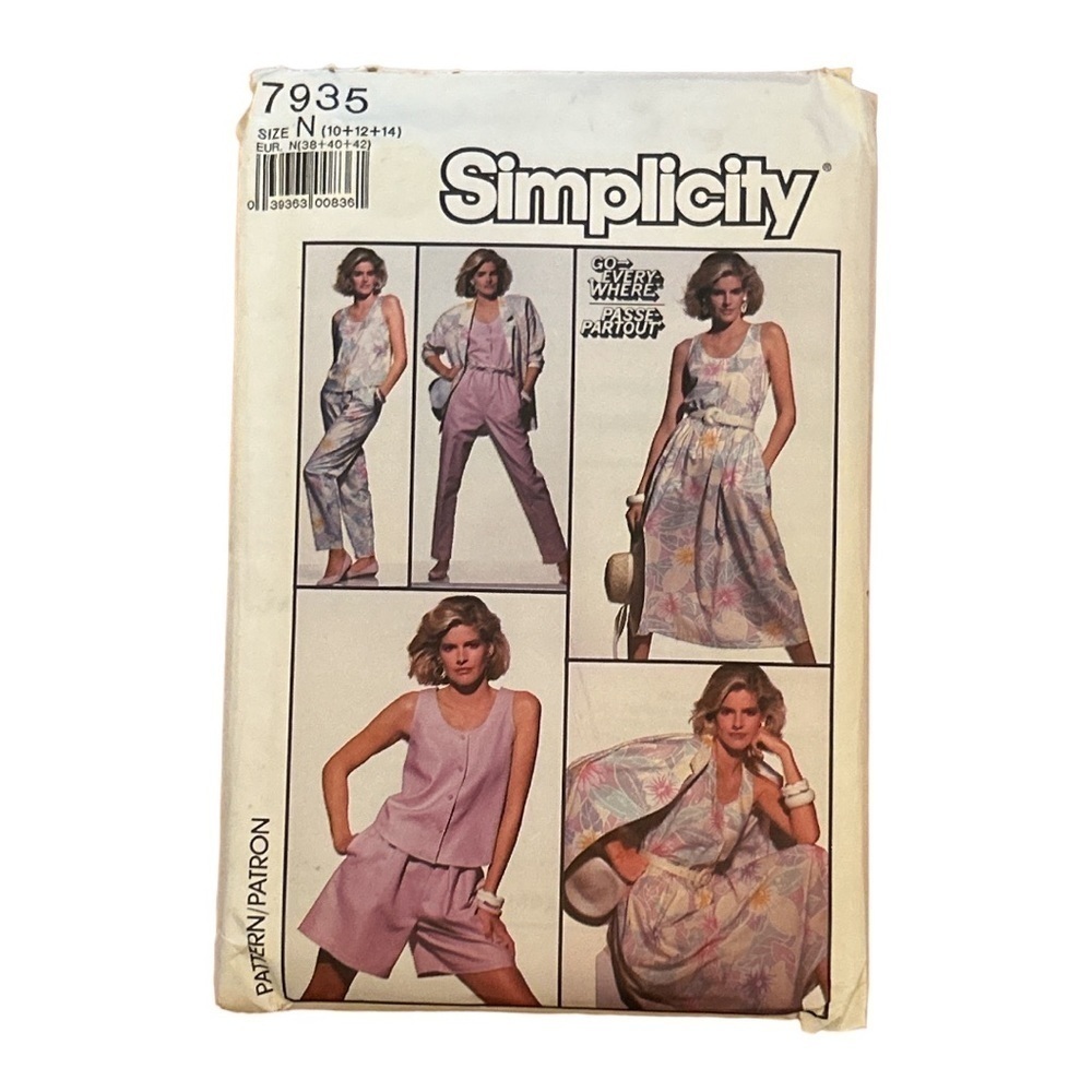 Vintage 1987 Simplicity 7935 Miami Vice Resortwear Top Shorts Skirt Jacket